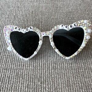 Bachelorette “bride to be” white heart shaped sun glasses